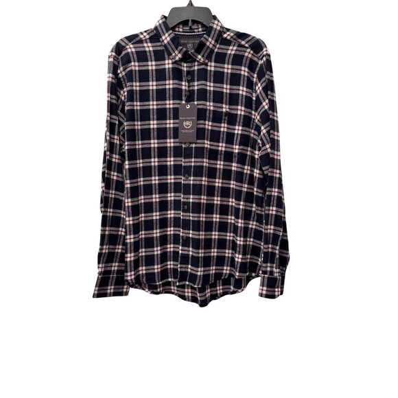 New Report Collection Men's Size S Navy & White Plaid Button-Up Flannel Shirt - Picture 1 of 12